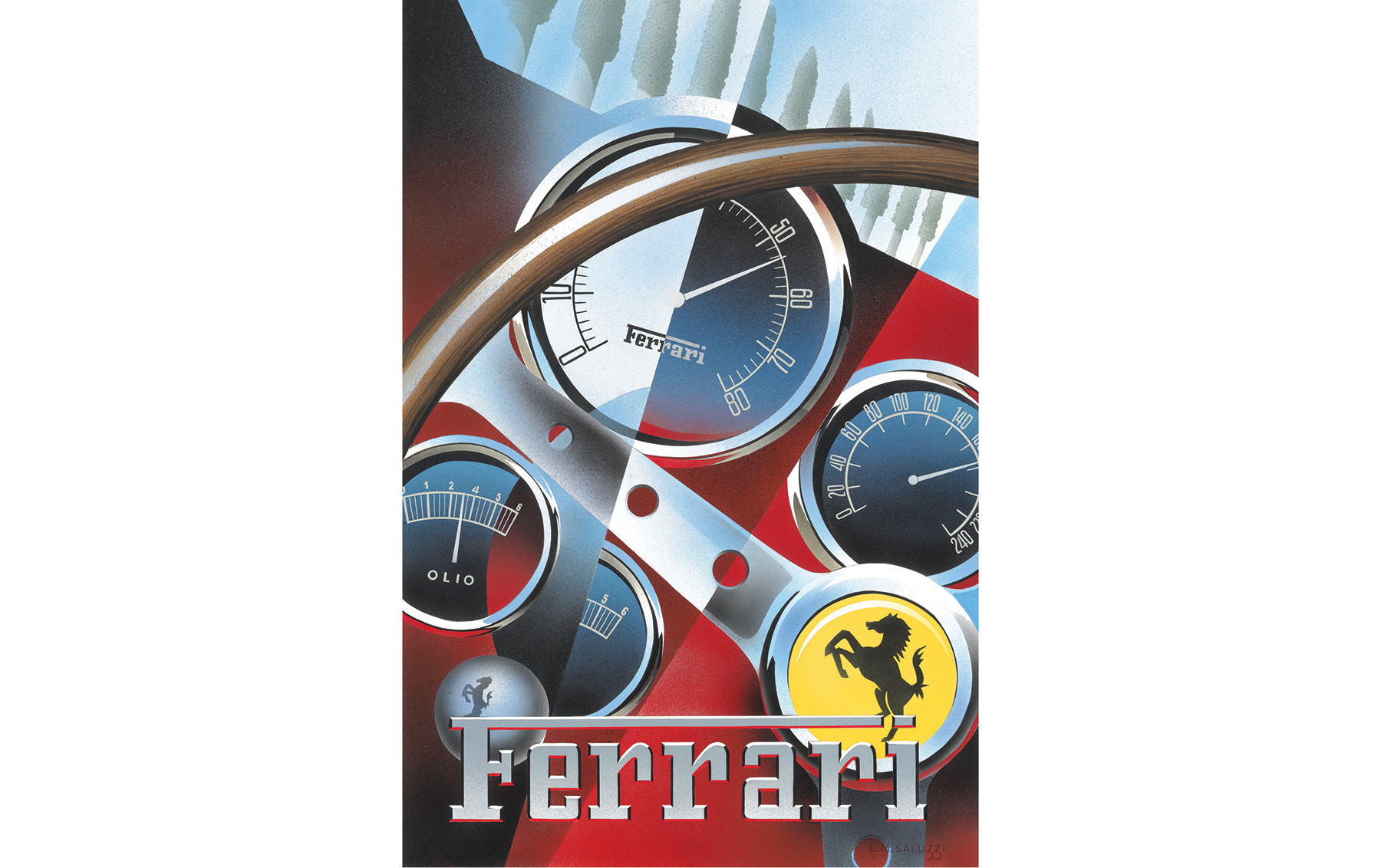 1962 Ferrari 250 GTO Dashboard, Original Gouache on Artboard